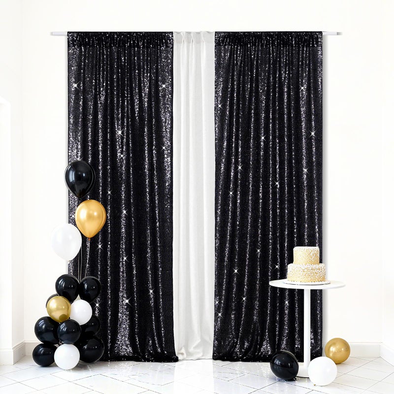 Eternal Beauty Black Sequin Backdrop Curtains, Halloween Shimmer Back Drop 2Panels-2FTx8FT for Christmas, Party, Birthday, Photography, Wedding, Baby Shower Event Decoration - Image 3